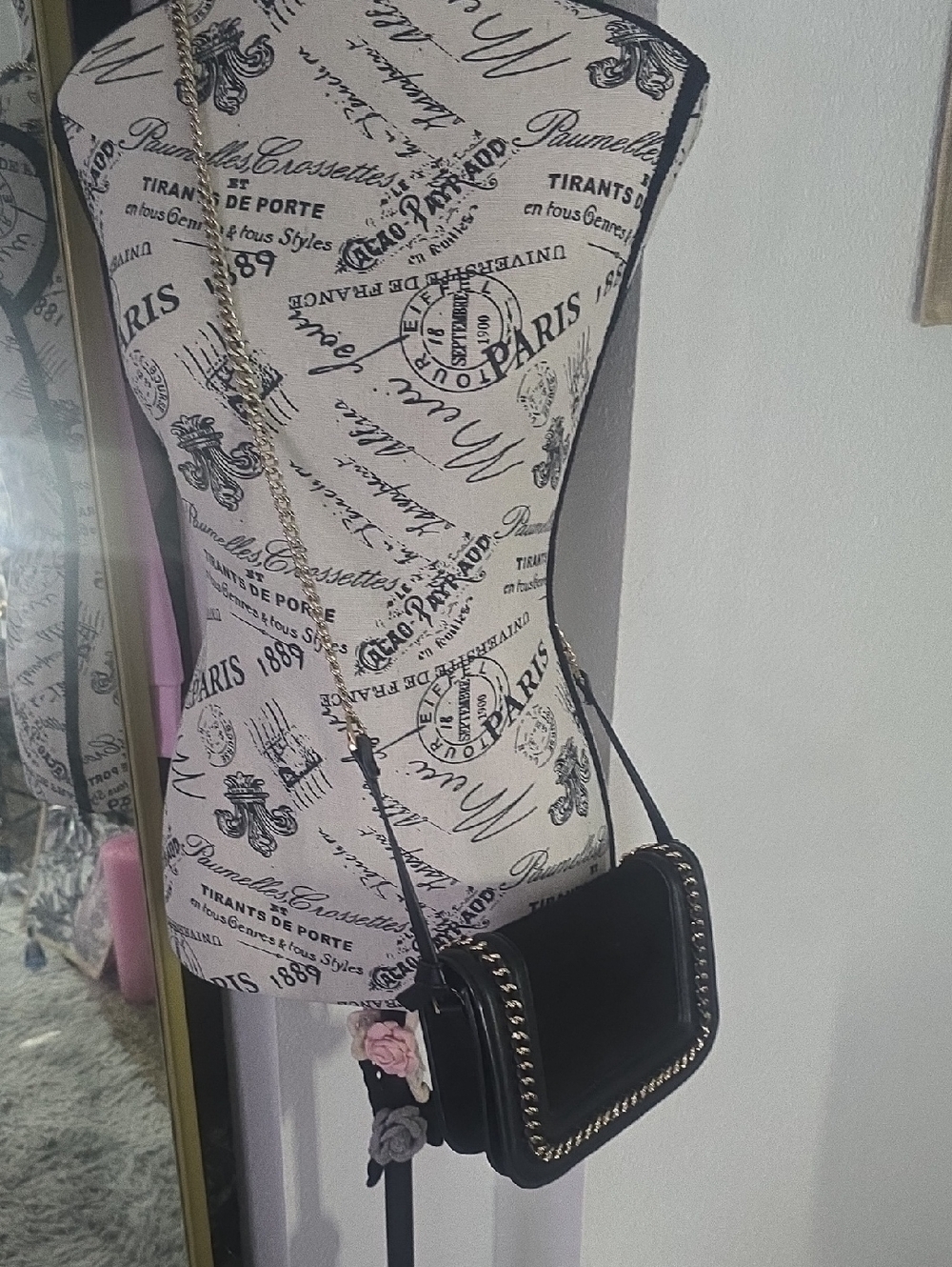Topshop Black Crossbody Bag with Gold Chain Trim